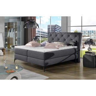 Ensemble boxspring complet tête de lit + sommiers + matelas + surmatelas LAMBERT de VENESETTI - tissu luxe gris foncé - 180x200