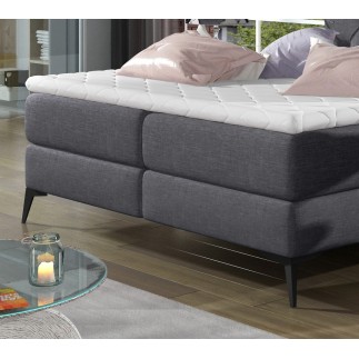 Ensemble boxspring complet tête de lit + sommiers + matelas + surmatelas LAMBERT de VENESETTI - tissu luxe gris foncé - 180x200