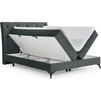 Ensemble boxspring complet tête de lit + sommiers + matelas + surmatelas LAMBERT de VENESETTI - tissu luxe gris foncé - 180x200