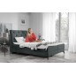 Ensemble boxspring complet tête de lit + sommiers + matelas + surmatelas LAMBERT de VENESETTI - tissu luxe gris foncé - 180x200