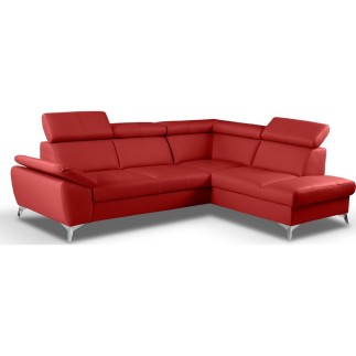 Canapé d'angle convertible en cuir italien de luxe 5 places MILOS, avec coffre, rouge foncé, angle droit