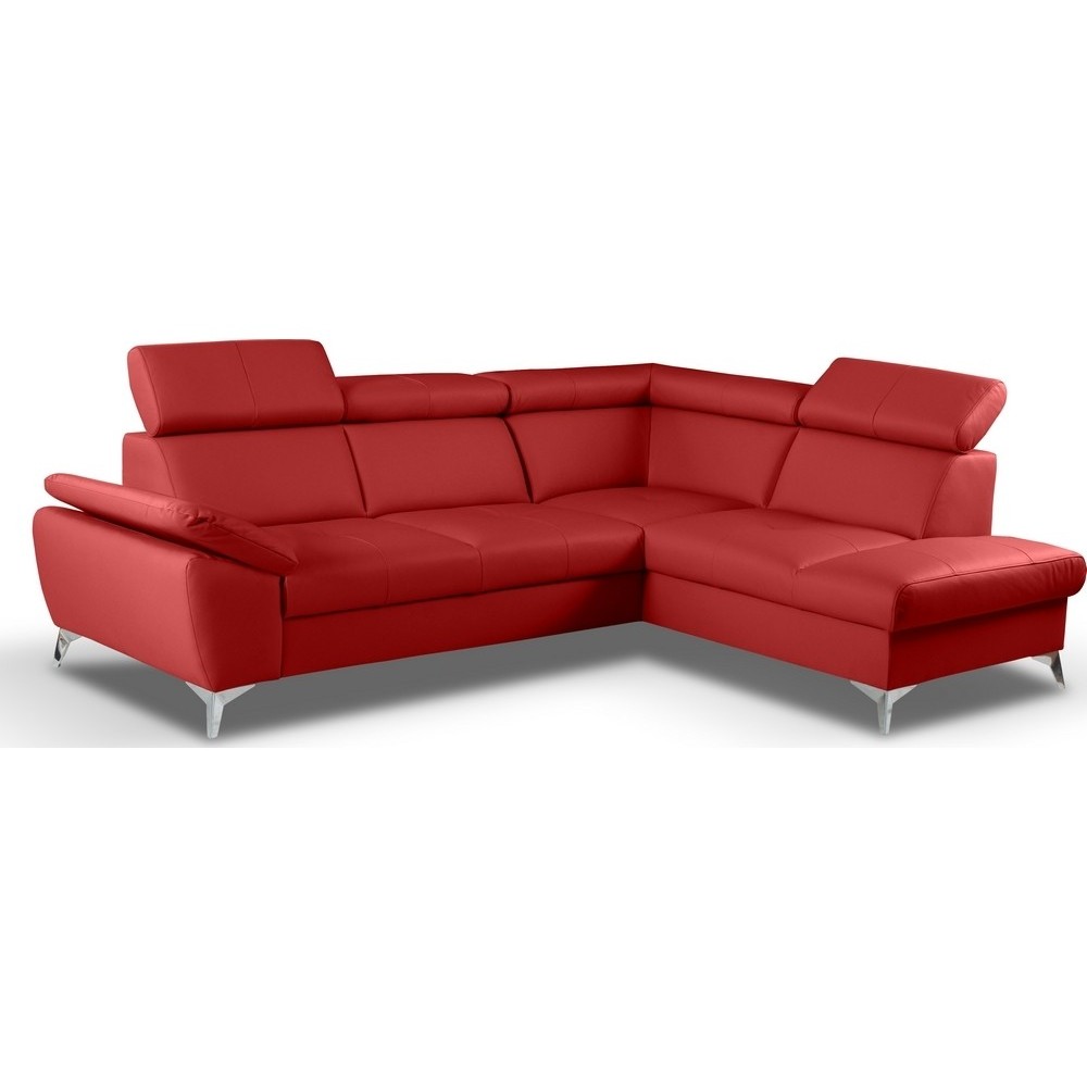 Canapé d'angle convertible en cuir italien de luxe 5 places MILOS, avec coffre, rouge foncé, angle droit