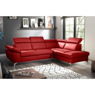 Canapé d'angle convertible en cuir italien de luxe 5 places MILOS, avec coffre, rouge foncé, angle droit