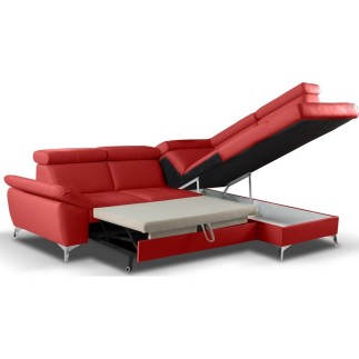 Canapé d'angle convertible en cuir italien de luxe 5 places MILOS, avec coffre, rouge foncé, angle droit