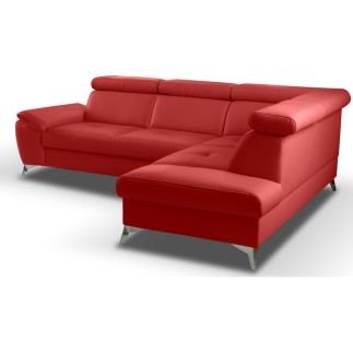 Canapé d'angle convertible en cuir italien de luxe 5 places MILOS, avec coffre, rouge foncé, angle droit