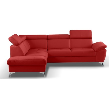 - Canapé d'angle convertible en cuir italien de luxe 5 places MILOS, avec coffre, rouge foncé, angle gauche (vu de face)
