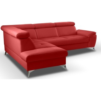 - Canapé d'angle convertible en cuir italien de luxe 5 places MILOS, avec coffre, rouge foncé, angle gauche (vu de face)