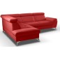 - Canapé d'angle convertible en cuir italien de luxe 5 places MILOS, avec coffre, rouge foncé, angle gauche (vu de face)