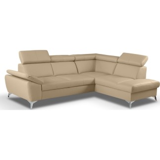 Canapé d'angle convertible en cuir italien de luxe 5 places MILOS, avec coffre, beige, angle droit