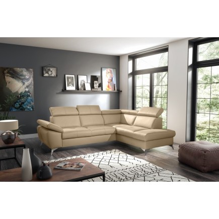 Canapé d'angle convertible en cuir italien de luxe 5 places MILOS, avec coffre, beige, angle droit