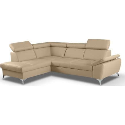 - Canapé d'angle convertible en cuir italien de luxe 5 places MILOS, avec coffre, beige, angle gauche (vu de face)