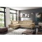 - Canapé d'angle convertible en cuir italien de luxe 5 places MILOS, avec coffre, beige, angle gauche (vu de face)