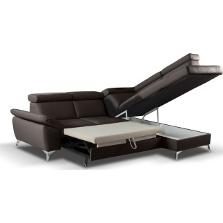 Canapé d'angle convertible en cuir italien de luxe 5 places MILOS, avec coffre, chocolat, angle droit