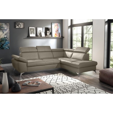 Canapé d'angle convertible en cuir italien de luxe 5 places MILOS, avec coffre, taupe, angle droit (vu de face)