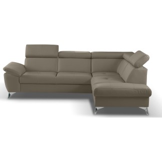 Canapé d'angle convertible en cuir italien de luxe 5 places MILOS, avec coffre, taupe, angle droit (vu de face)