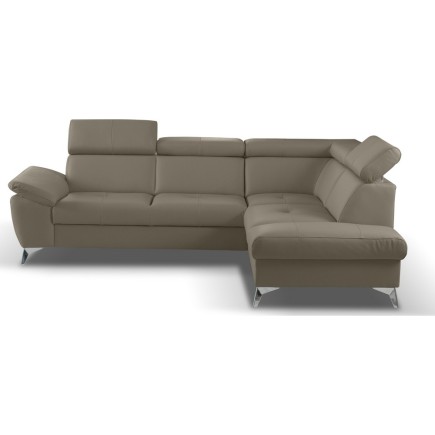 Canapé d'angle convertible en cuir italien de luxe 5 places MILOS, avec coffre, taupe, angle droit (vu de face)