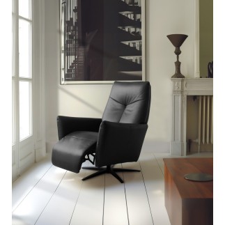 Fauteuil relax électrique en 100% tout cuir épais luxe italien, noir, CLAUDIO, 2 moteurs