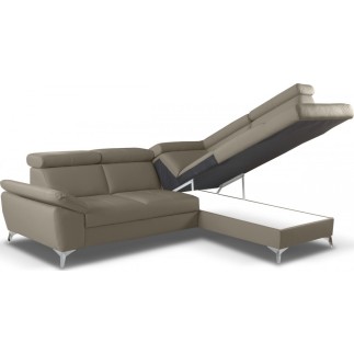 Canapé d'angle convertible en cuir italien de luxe 5 places MILOS, avec coffre, taupe, angle droit (vu de face)