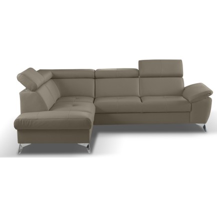 Canapé d'angle convertible en cuir italien de luxe 5 places MILOS, avec coffre, taupe, angle gauche (vu de face)