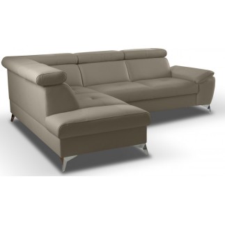 Canapé d'angle convertible en cuir italien de luxe 5 places MILOS, avec coffre, taupe, angle gauche (vu de face)