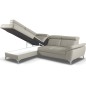 Canapé d'angle convertible en cuir italien de luxe 5 places MILOS, avec coffre, gris clair, angle gauche (vu de face)
