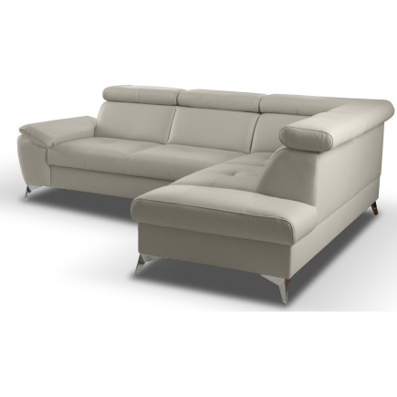 Canapé d'angle convertible en cuir italien de luxe 5 places MILOS, avec coffre, gris clair, angle droit