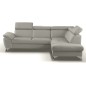 Canapé d'angle convertible en cuir italien de luxe 5 places MILOS, avec coffre, gris clair, angle droit