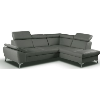 Canapé d'angle convertible en cuir italien de luxe 5 places MILOS, avec coffre, Gris foncé, angle droit