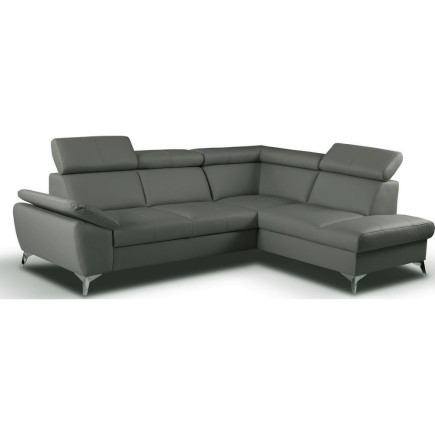 Canapé d'angle convertible en cuir italien de luxe 5 places MILOS, avec coffre, Gris foncé, angle droit