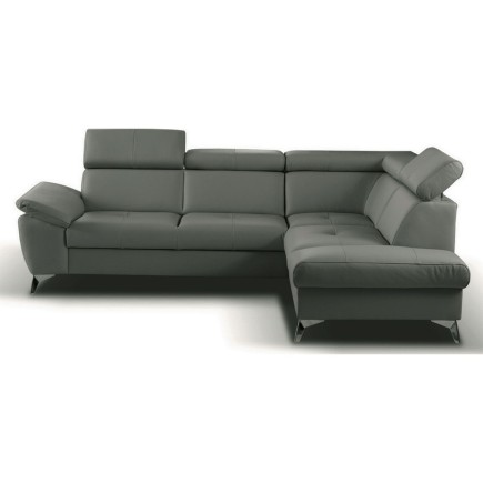 Canapé d'angle convertible en cuir italien de luxe 5 places MILOS, avec coffre, Gris foncé, angle droit