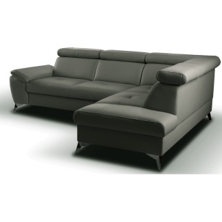 Canapé d'angle convertible en cuir italien de luxe 5 places MILOS, avec coffre, Gris foncé, angle droit