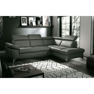 Canapé d'angle convertible en cuir italien de luxe 5 places MILOS, avec coffre, Gris foncé, angle droit