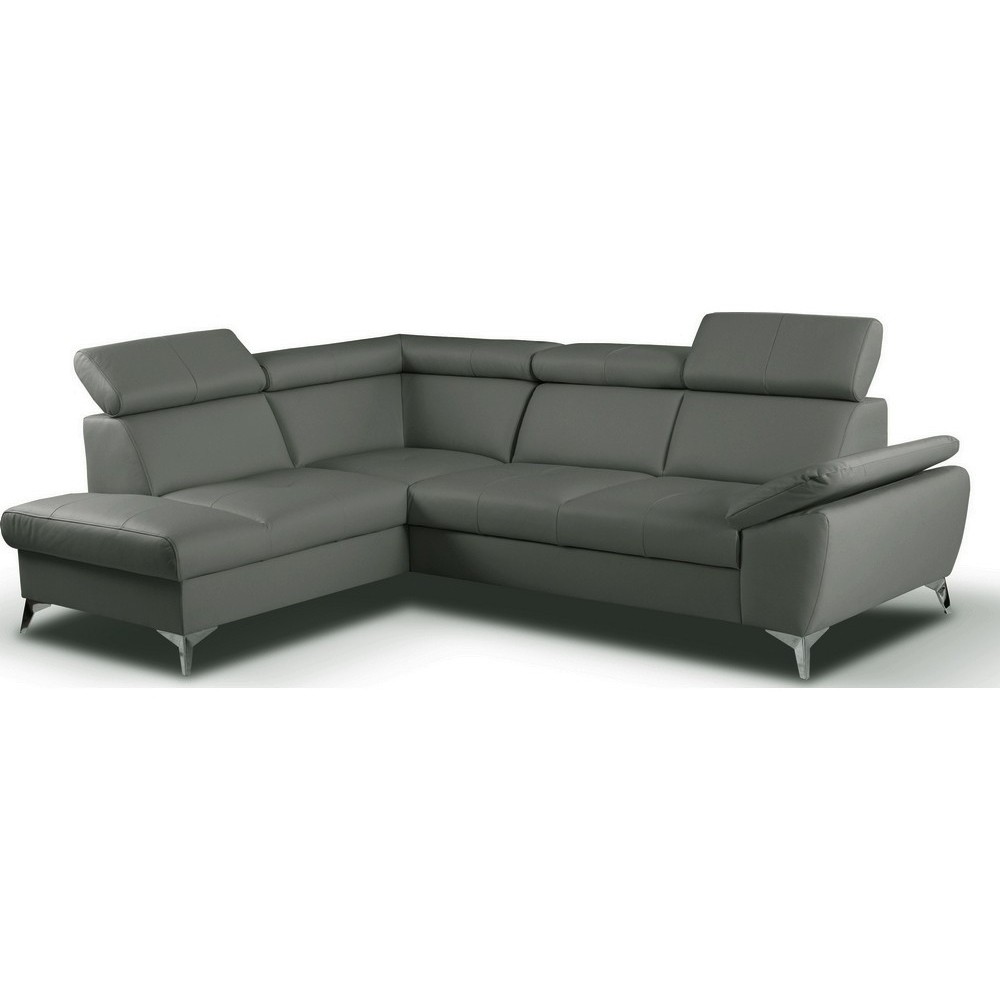 Canapé d'angle convertible en cuir italien de luxe 5 places MILOS, avec coffre, gris foncé, angle gauche (vu de face)