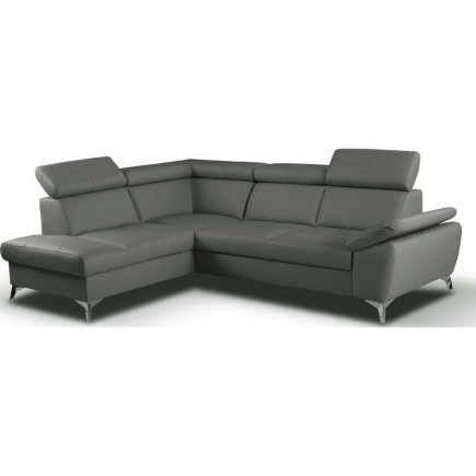 Canapé d'angle convertible en cuir italien de luxe 5 places MILOS, avec coffre, gris foncé, angle gauche (vu de face)