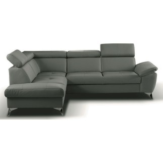 Canapé d'angle convertible en cuir italien de luxe 5 places MILOS, avec coffre, gris foncé, angle gauche (vu de face)