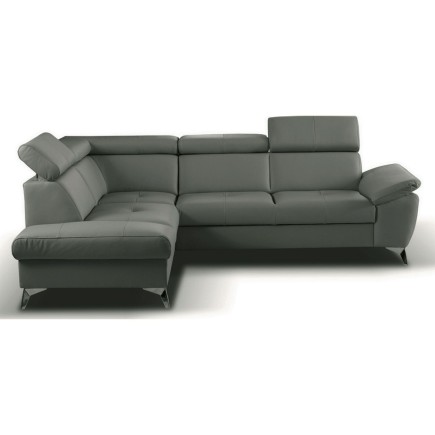 Canapé d'angle convertible en cuir italien de luxe 5 places MILOS, avec coffre, gris foncé, angle gauche (vu de face)