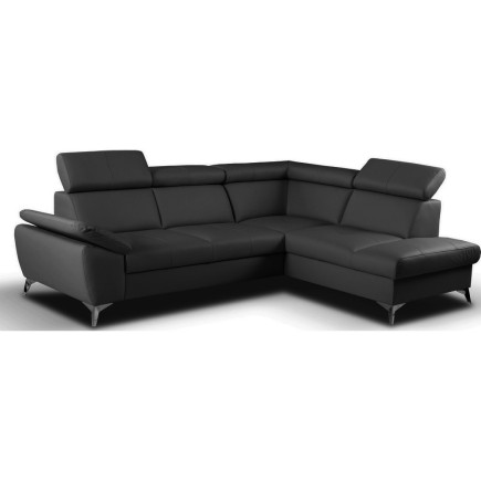 Canapé d'angle convertible en cuir italien de luxe 5 places MILOS, avec coffre, noir, angle droit