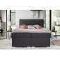 Ensemble boxspring complet tête de lit + sommiers + matelas + surmatelas ALVEN - tissu luxe gris foncé - 180x200 cm