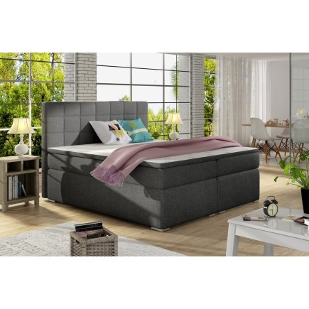 Ensemble boxspring complet tête de lit + sommiers + matelas + surmatelas ALVEN - tissu luxe gris foncé - 140x200 cm