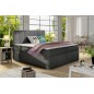 Ensemble boxspring complet tête de lit + sommiers + matelas + surmatelas ALVEN - tissu luxe gris foncé - 140x200 cm