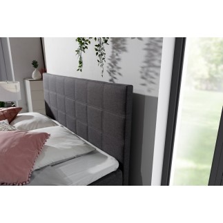 Ensemble boxspring complet tête de lit + sommiers + matelas + surmatelas ALVEN - tissu luxe gris foncé - 140x200 cm