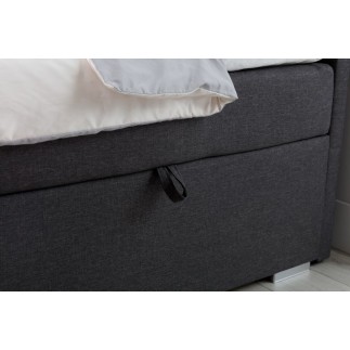 Ensemble boxspring complet tête de lit + sommiers + matelas + surmatelas ALVEN - tissu luxe gris foncé - 140x200 cm
