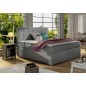 Ensemble boxspring complet tête de lit + sommiers + matelas + surmatelas ALVEN - tissu luxe gris - 160x200 cm