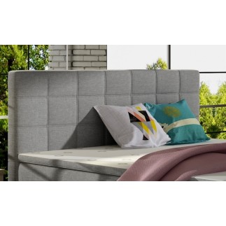Ensemble boxspring complet tête de lit + sommiers + matelas + surmatelas ALVEN - tissu luxe gris - 160x200 cm