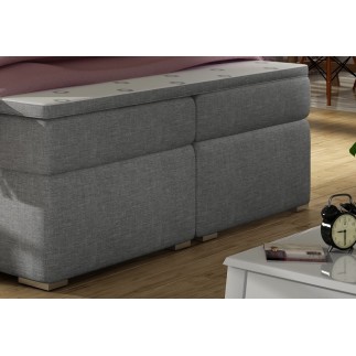 Ensemble boxspring complet tête de lit + sommiers + matelas + surmatelas ALVEN - tissu luxe gris - 160x200 cm