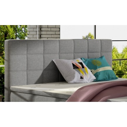 Ensemble boxspring complet tête de lit + sommiers + matelas + surmatelas ALVEN - tissu luxe gris - 140x200 cm