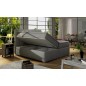 Ensemble boxspring complet tête de lit + sommiers + matelas + surmatelas ALVEN - tissu luxe gris - 140x200 cm