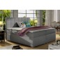 Ensemble boxspring complet tête de lit + sommiers + matelas + surmatelas ALVEN - tissu luxe gris 180x200 cm