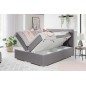 Ensemble boxspring complet tête de lit + sommiers + matelas + surmatelas ALVEN - tissu luxe gris 180x200 cm