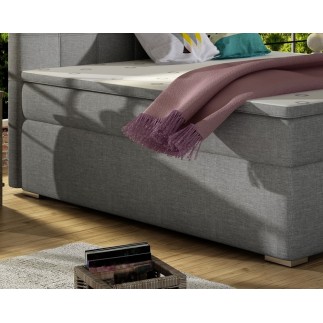 Ensemble boxspring complet tête de lit + sommiers + matelas + surmatelas ALVEN - tissu luxe gris 180x200 cm